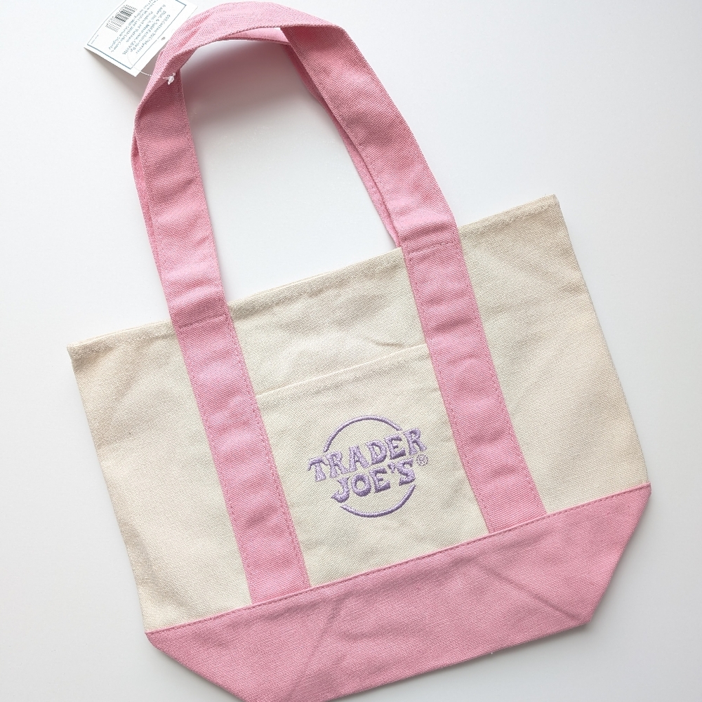 Trader Joe's Viral Canvas Mini Tote Bag NWT * Fast Shipping * Pastel Pink